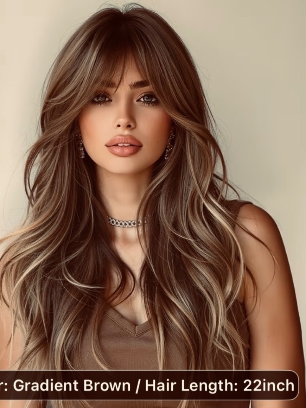 22”Women' European/American Style Synthetic Wig Suitable for Skin Tones - Auburn